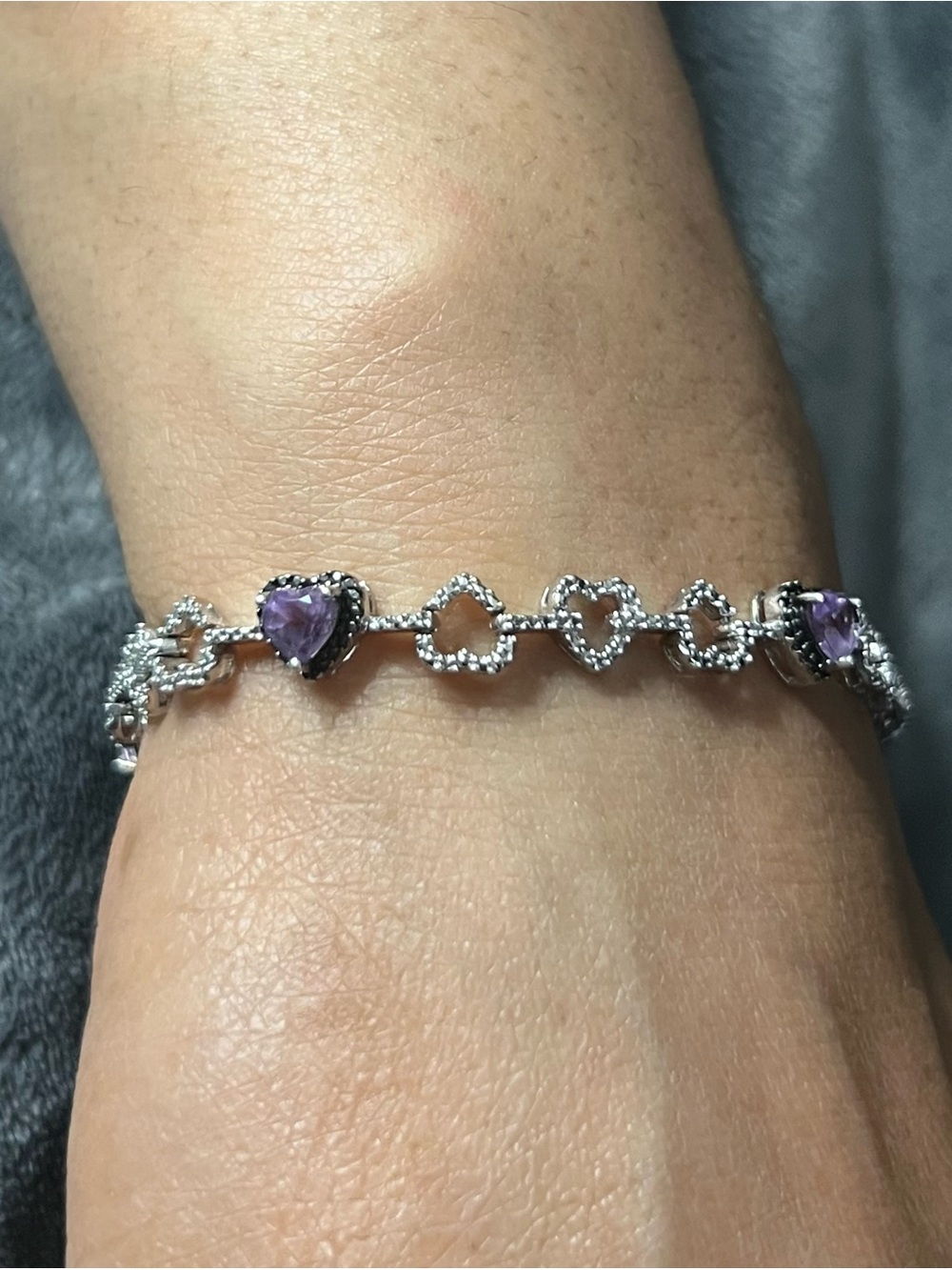 Designer Amethyst Bracelet Black/White Diamonds 925 Sterling Silver Kay Jewelers